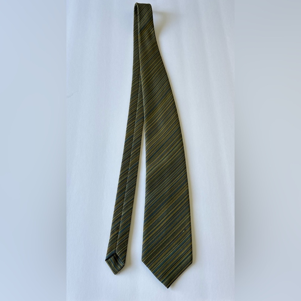 Vintage silk & linen Striped Green and Blue Men's Tie